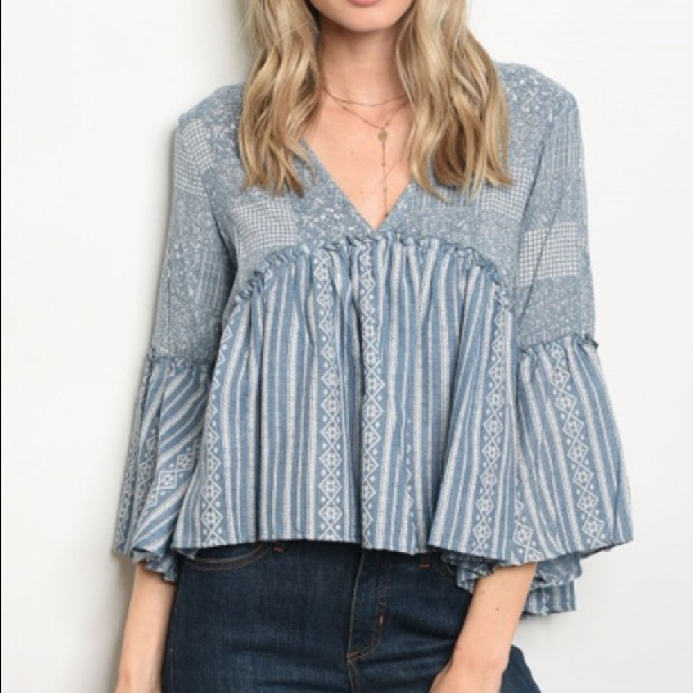 Ivory Blue Empire Top